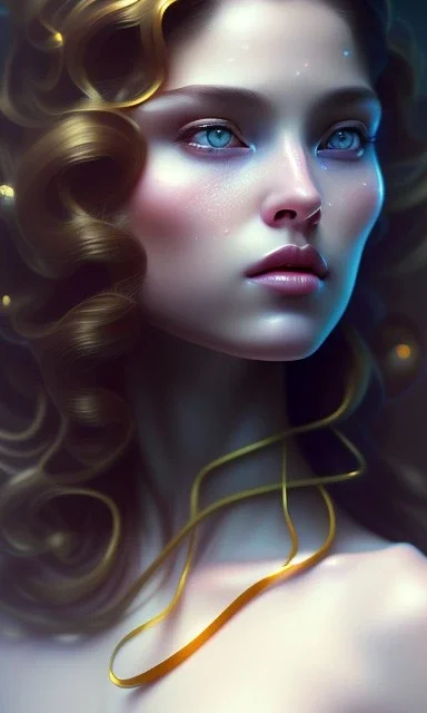 porno model , cute, beautiful, long hair, wavy hair, curly hair، black eyes, head and shoulders portrait, cinematic, 8k, resolution concept art portrait by Greg Rutkowski, Artgerm, WLOP, Alphonse Mucha dynamic lighting hyperdetailed intricately detailed