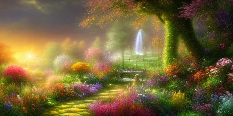 bright fairy, beautiful portrait, flowery landscape