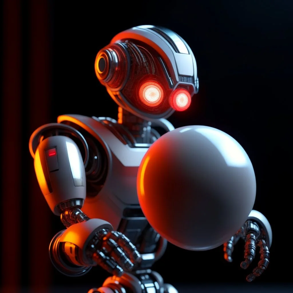 inbred media robot with fur holding a perfect sphere, motion blur, 8k, downlight, soft light, depth of field, photorealism, trending on art station, lotsa detail