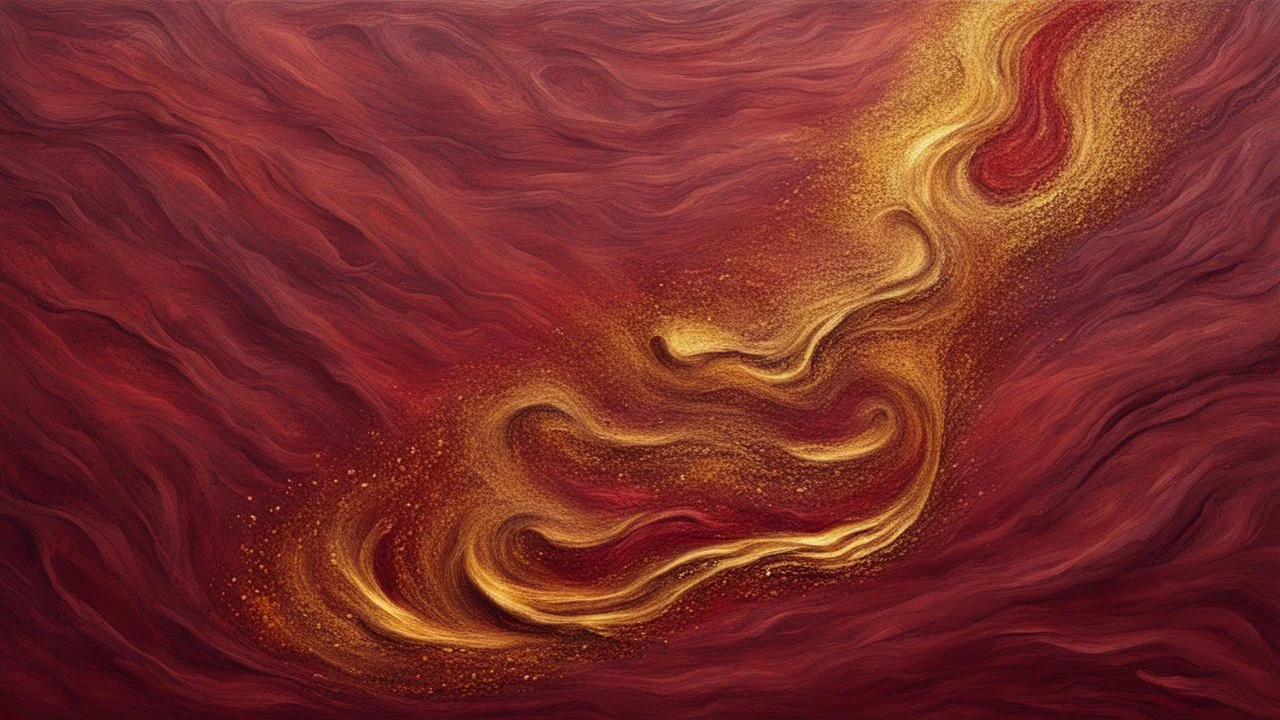 Hyper Realistic Maroon-Path-Texture on Golden-oil-paint-background with burning-embers on it