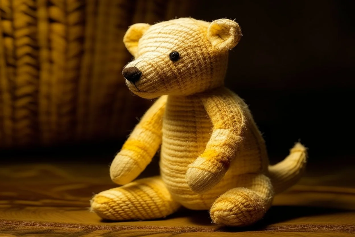 A pale yellow light elemental bear designed in Navajo woven art painted by Albert Pinkham Ryder