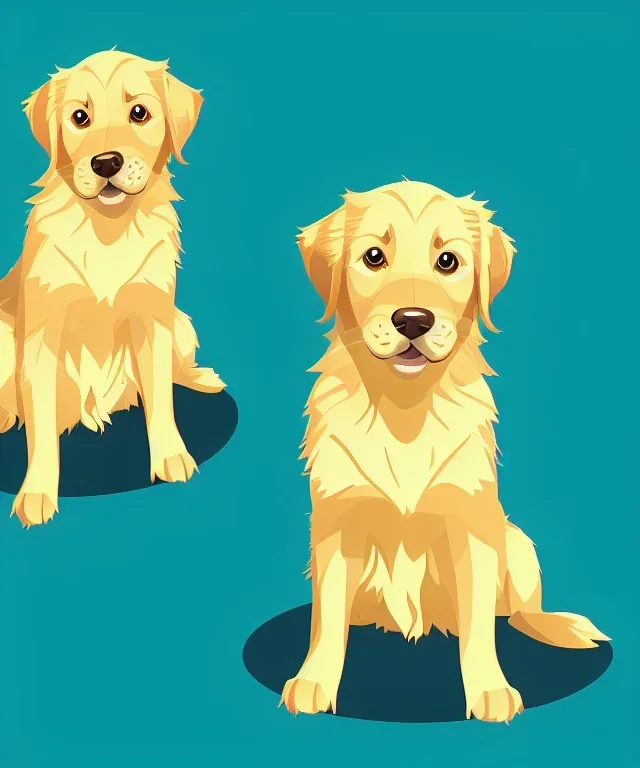 Cute golden retriever puppy dog sitting down looking up , plain background