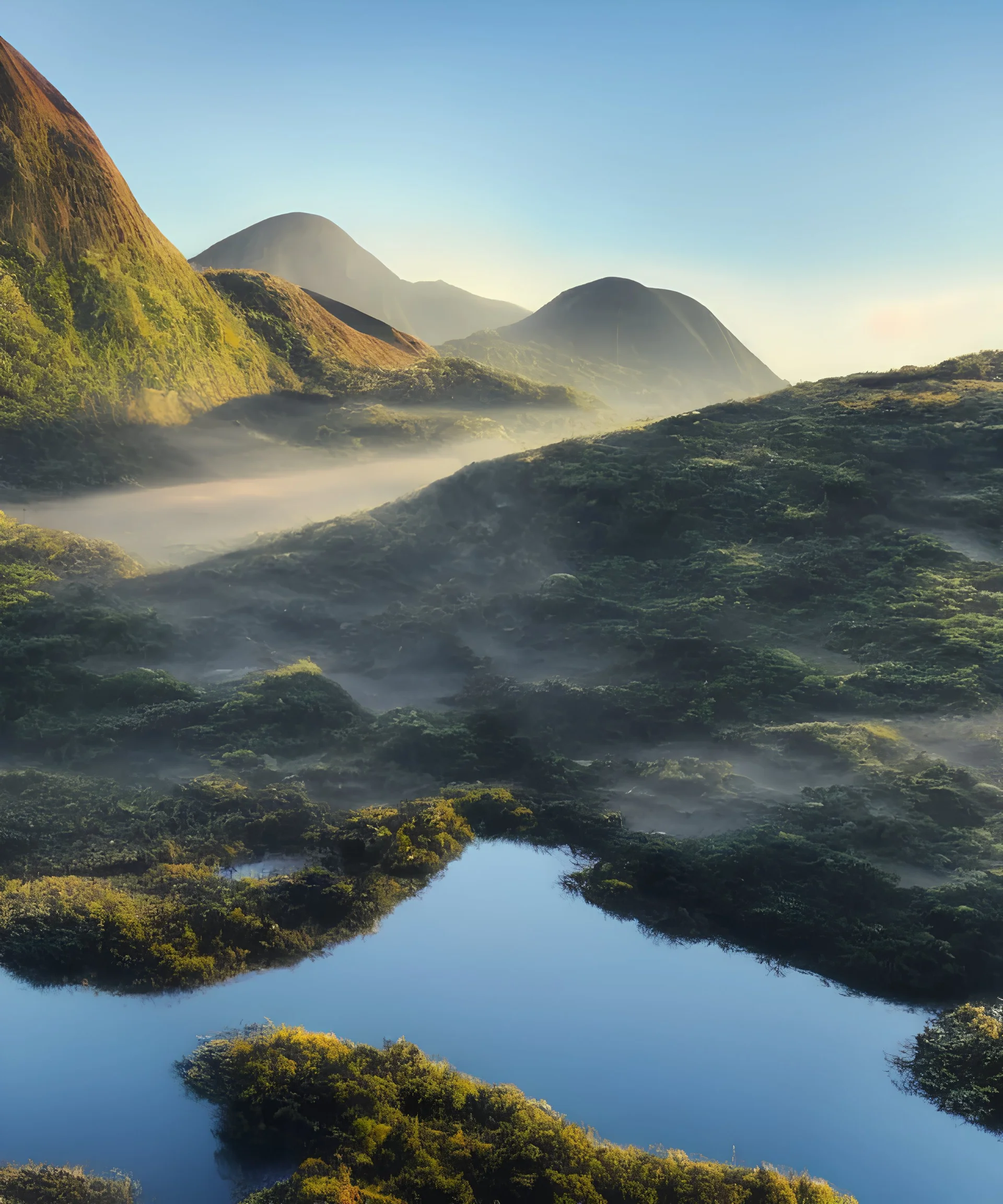  4k realistic Beautiful landscape com uma casinha refletindo a luz do sol no Rio muito detalhista