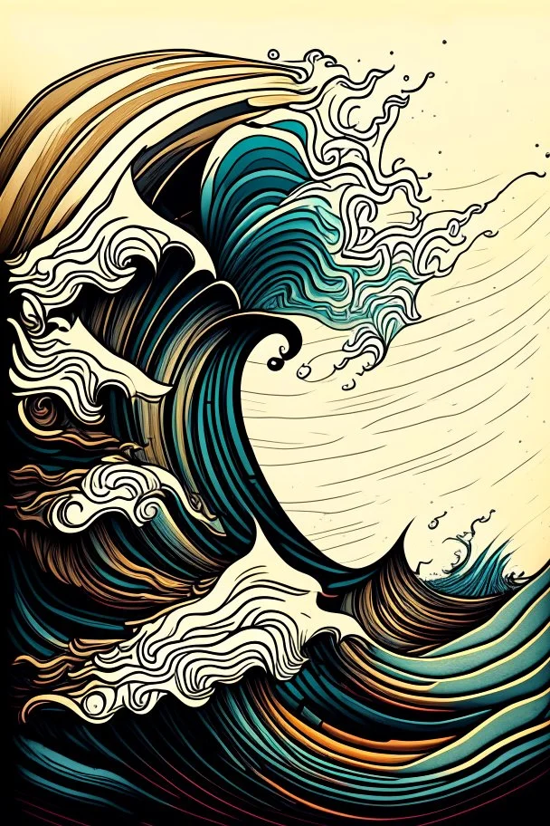 waves art painting, line art rough