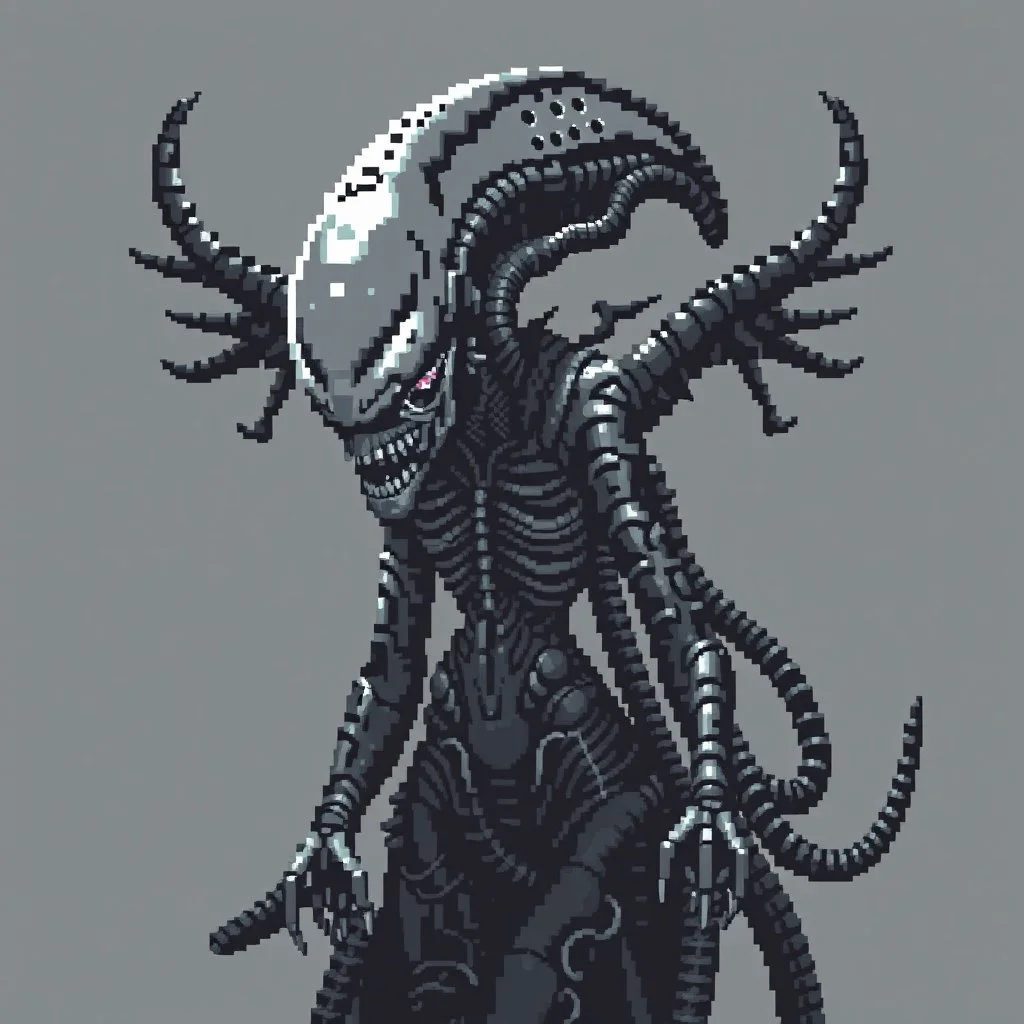 8 bit pixelart a Biomorphic Biomechanical Alien Queen by Giger