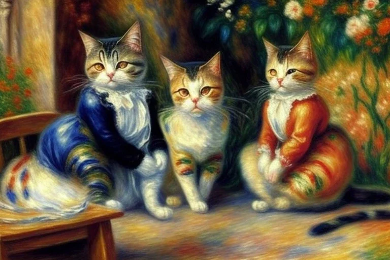 Zwei Katzen. Tanz am Bougival. Painting style of Pierre August Renoir