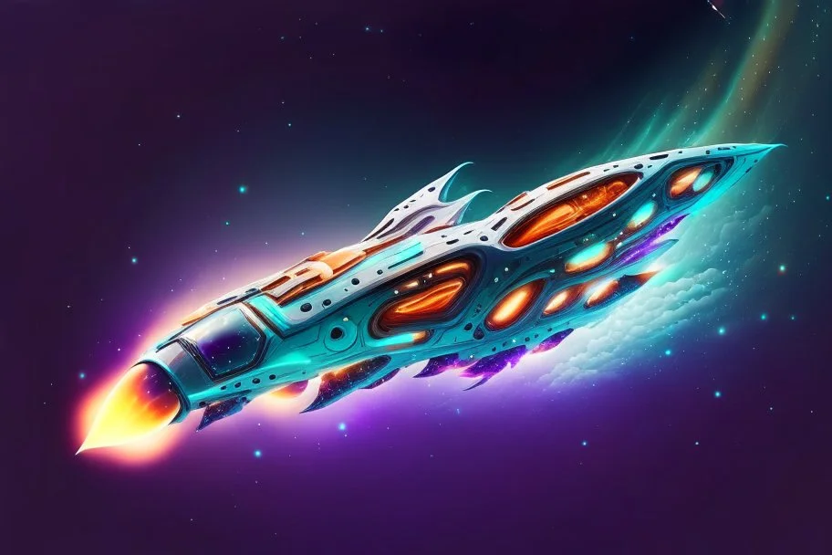 cool design of a small spaceship cruising through the gAlaxy