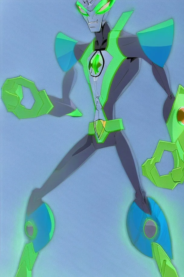 This new alien from the Ben 10 cartoon looks like an alien with an advanced and amazing appearance. He is distinguished by his slender and flexible body, which indicates his high alien capabilities. His skin appears light blue, adding to his feral character