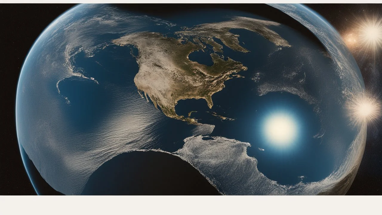 تصوير جوي للأرض من الفضاء، حيث يظهر الكوكب الأزرق الجميل في خلفية مظلمة وغامضة. تتلألأ سطح الأرض بألوانها المتعددة، ويتجلى لمحة من السحب والمحيطات. تنعكس ضوء الشمس بلطف على الجانب المضاء، مشيرةً إلى التنوع والجمال الذي تحمله هذه الكوكبة المعجزة.