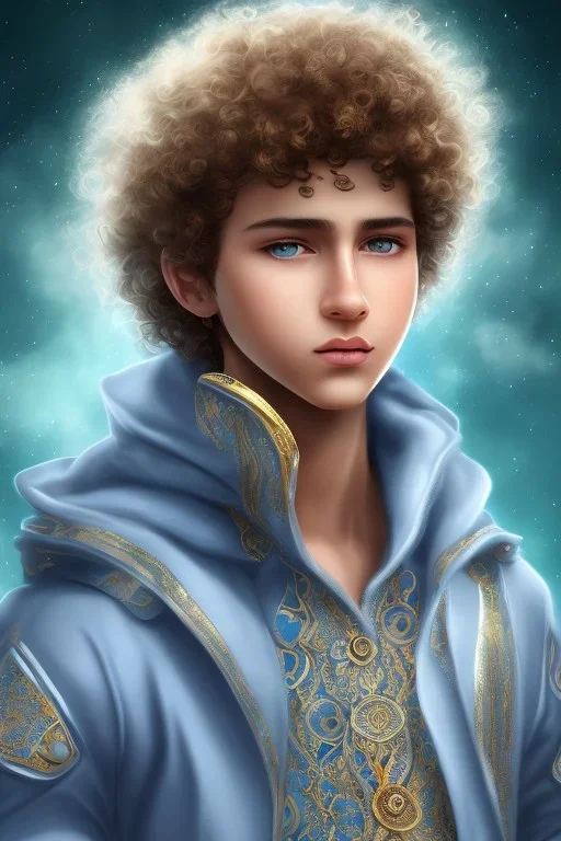 beautiful 12 year old arabic boy with curly hair and light blue eyes