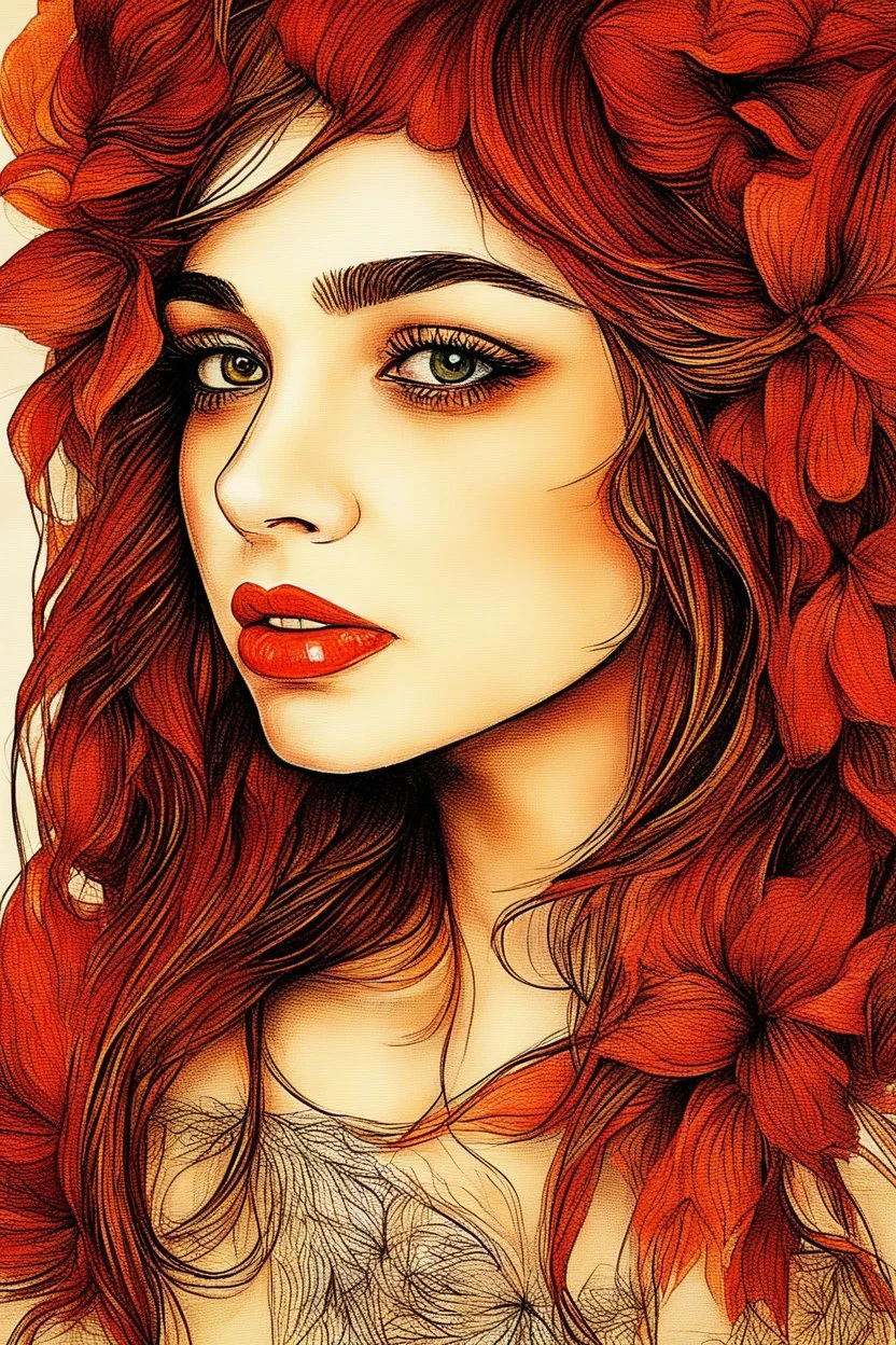 A portrait of a beautiful young woman. An oil colored picture of a plastic painting with colors that express joy 8k