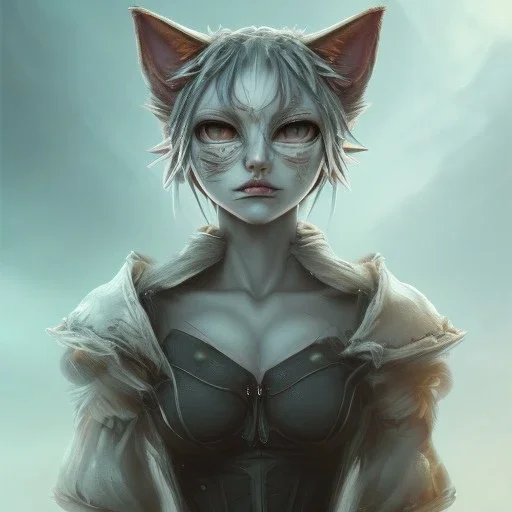 miqo'te character, ominous, facepaint, waist up portrait, intricate, oil on canvas, masterpiece, expert, insanely detailed, 4k resolution, retroanime style, cute big circular reflective eyes, cinematic smooth, intricate detail, soft smooth lighting, soft pastel colors, painted Renaissance style