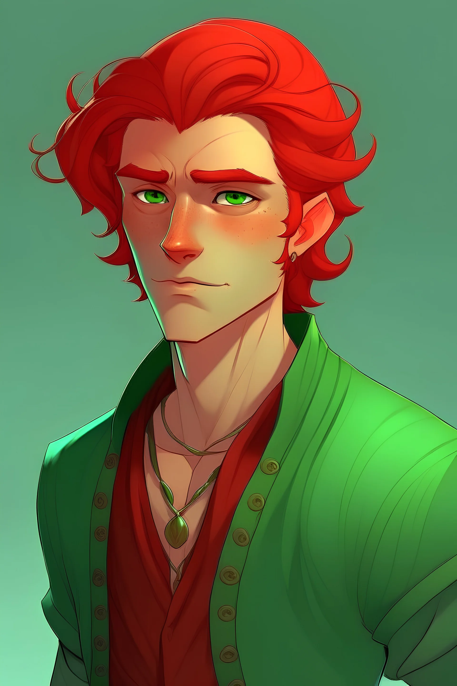 young red with green haired nereid male dnd
