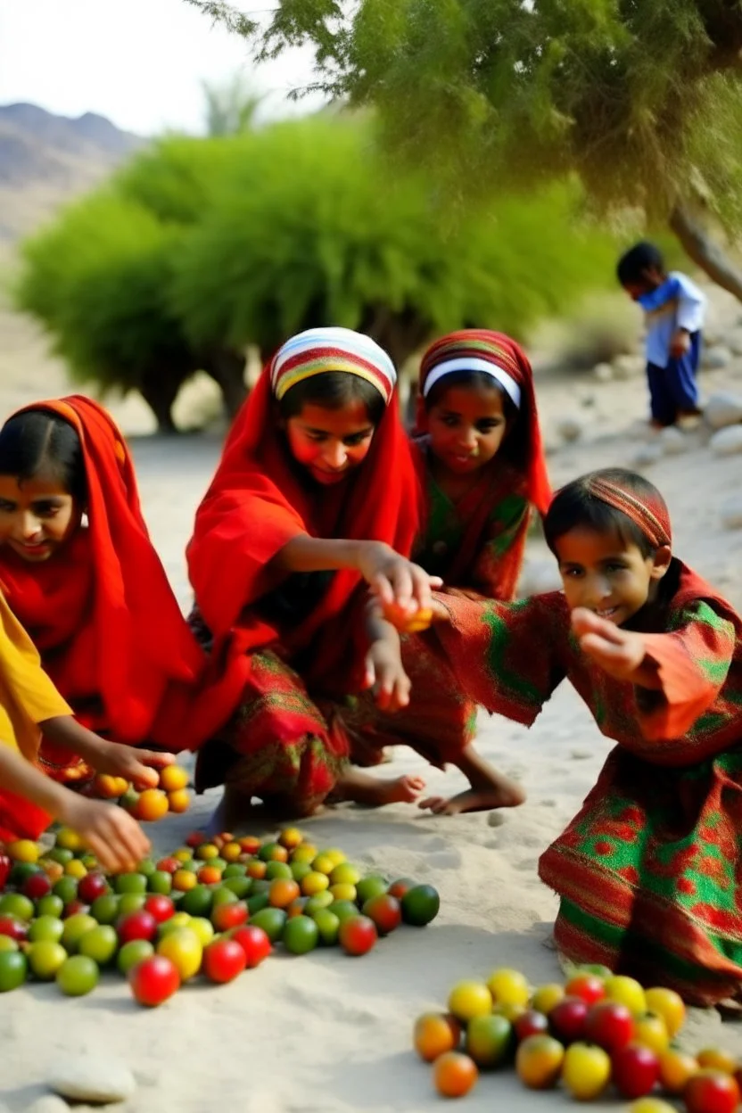 Baloch collecting date fruit in Panjgur Balochistan. Date harvrdting session. Kids are dancing