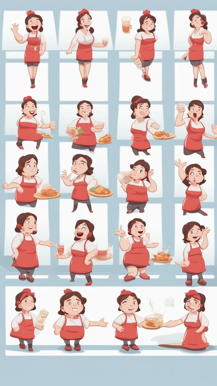 Big girl character, multiple poses and expressions, Real stories illustration style, cute, 20years old girl, full color, red