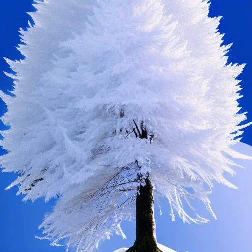 White tree, high cliff overlooking mountains, Crystals and eyeballs