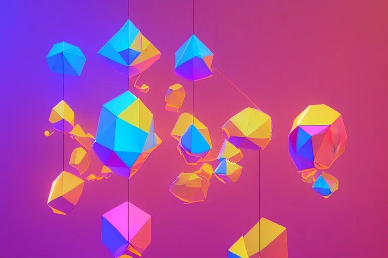 3D colorful geometric installation, simplistic, studio lighting, C4D, 16k, Behance, Artstation, centered, top down camera, vibrant