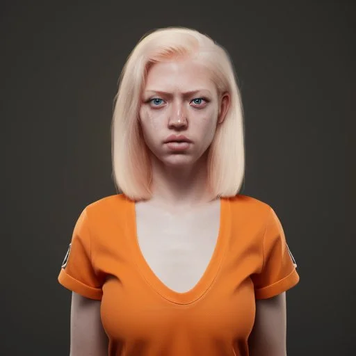 female prisoner, hyper realistic, orange jumpsuit, blonde hair