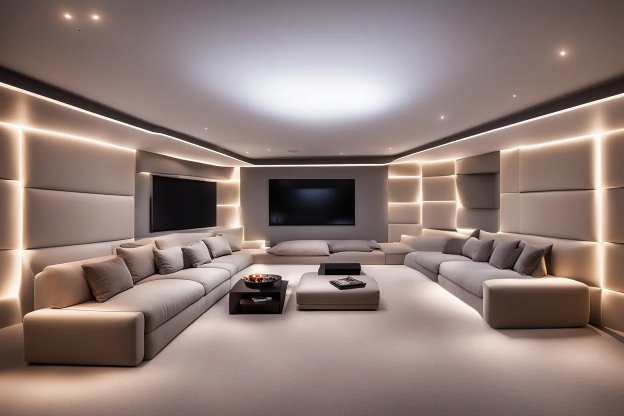 dedicated home cinema room with LED lighting in the walls make sure the room is completely symmetrical