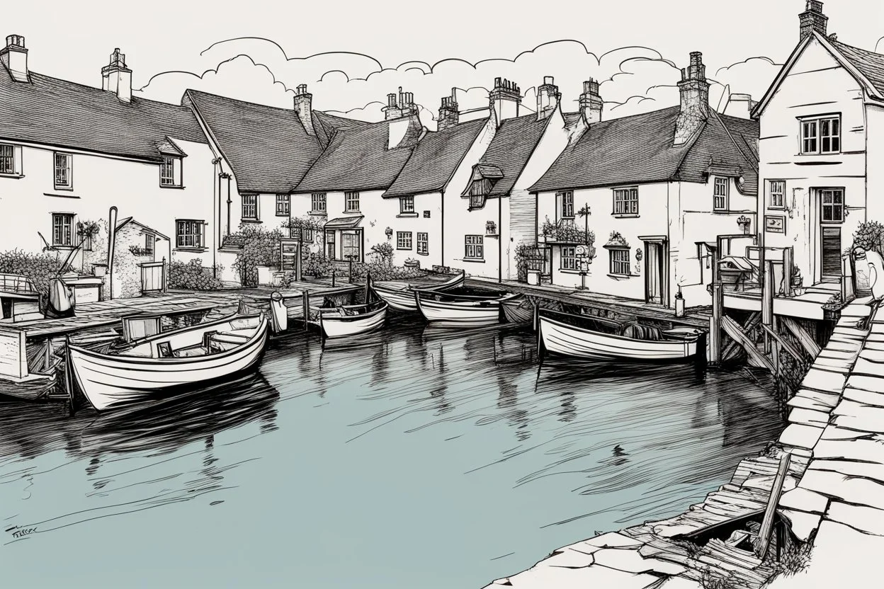 English fishing village light hb pencil line art minimalist