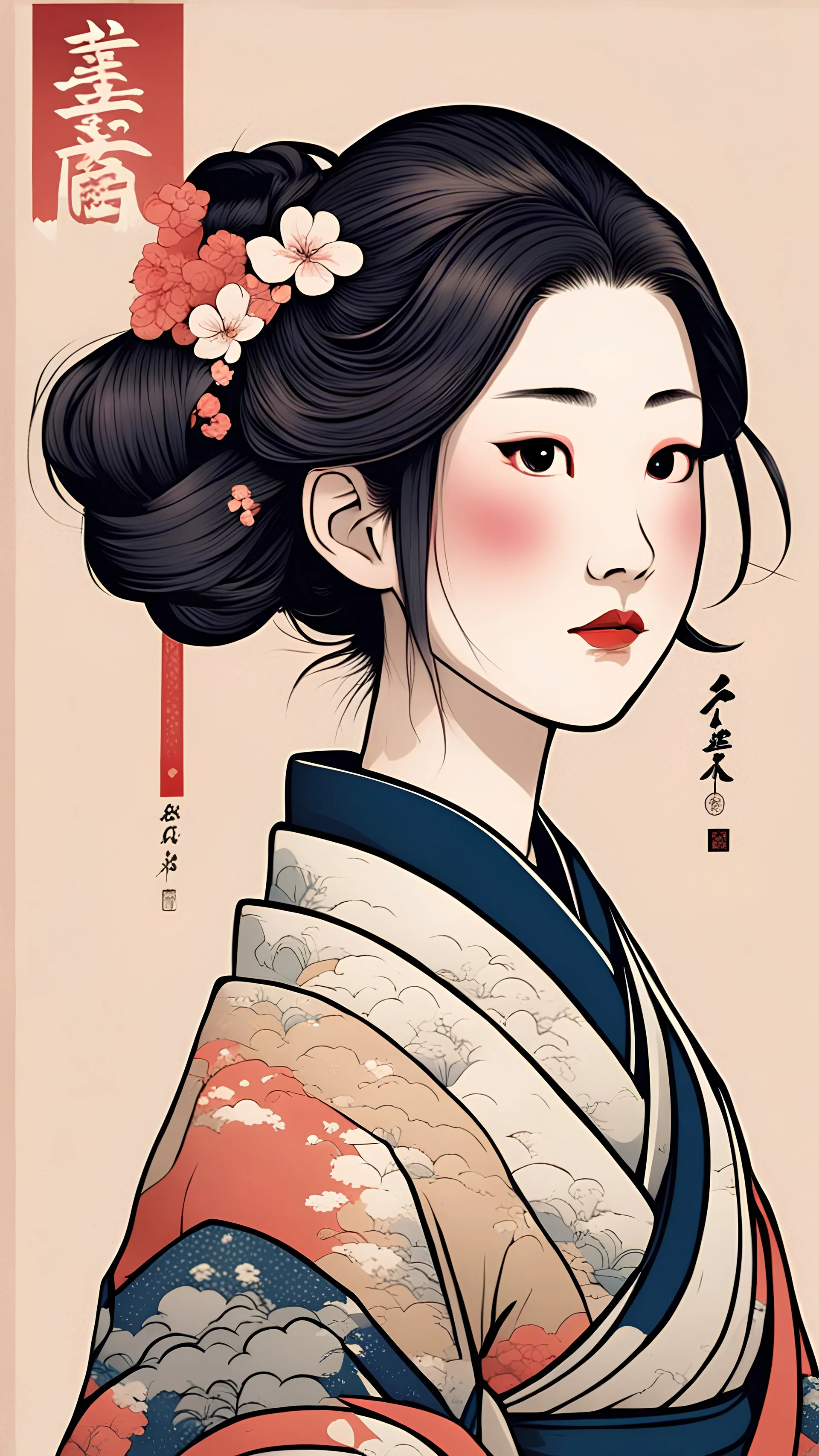 lovely girl in Japanese Ukiyo-e style