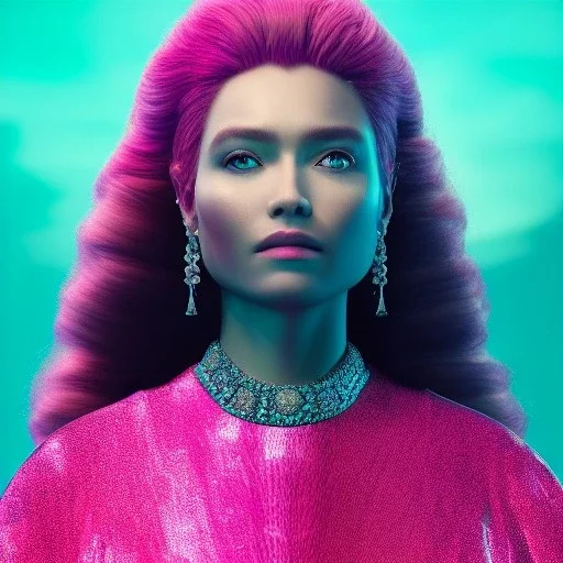 A portrait of a crystalised queen, Animal skin, atmospheric, Realistic, cinematic lighting, octane render, transoarent, pink turquoise light, Realism