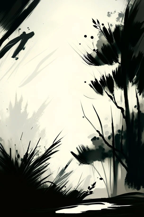 art background, nature scene brush strokes, black white