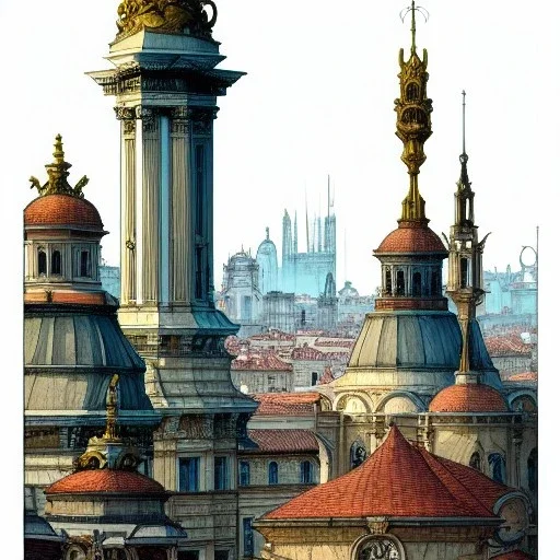 "Skyline of a city" Beaux Arts architecture,+palladio+detailed facades+uphill road+trees+ biopunk+Bueno Aires+turin+trieste+Book illustration by Gediminas Pranckevičius, Jean Baptiste Monge, Brian Kesinger, Anton fadeev, strong lines, high contrast vibrant colors, highly detailed, 16k resolution, trending on behance""