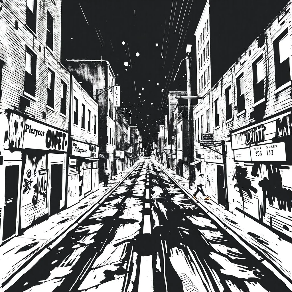 dirty back streets ghettoblaster abstract particles waves length sonic capacity black and white cube