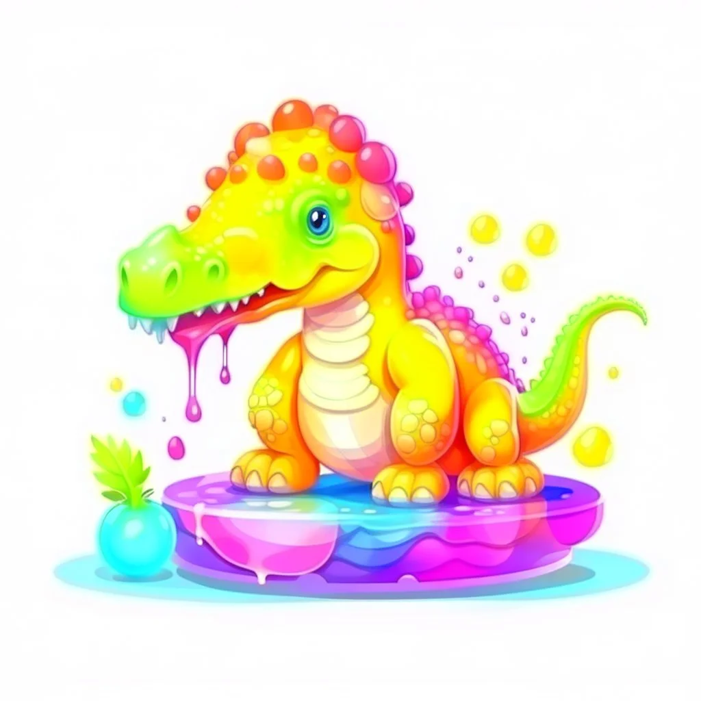 Cartoon illustration for children: sweet Jurassic jelly, white background