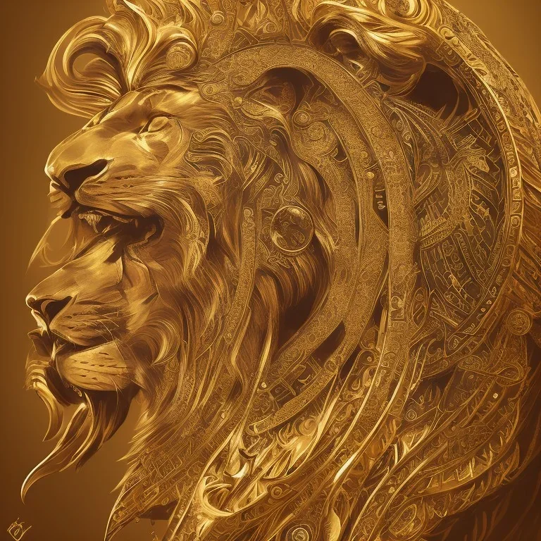 lion, black, gold, Moroccan traditional art, 3d, 4k