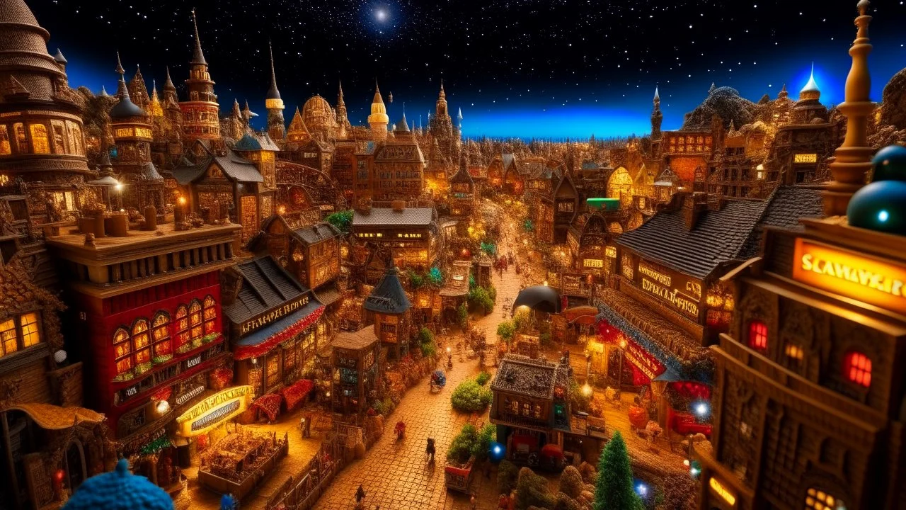 Wide-angle photorealistic fantasy city of unearthly delights in the multiverse