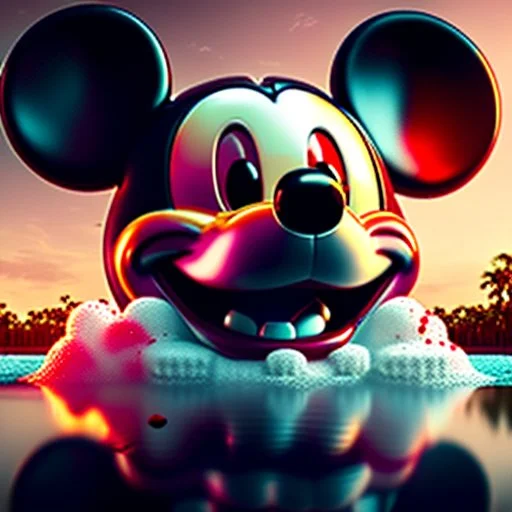 still of rabies crazed mickey mouse, eating a tourist in florida photorealistic retro bloody horror people screaming and puddles of blood around mickey