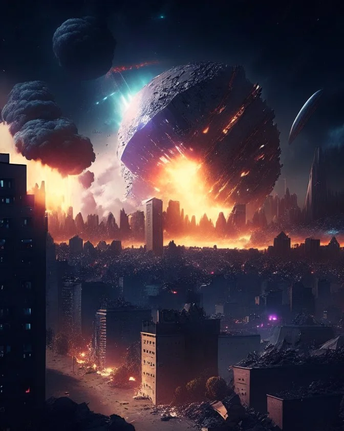 A city being destroyed by meteors