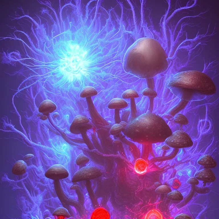 Spherical Frost metal magic armoured pink lightning Mycelium giant blob red MUSHROOM flower BURNING IN BLUE FLAMES hellfire abyss stars SPACE lANDSCAPE