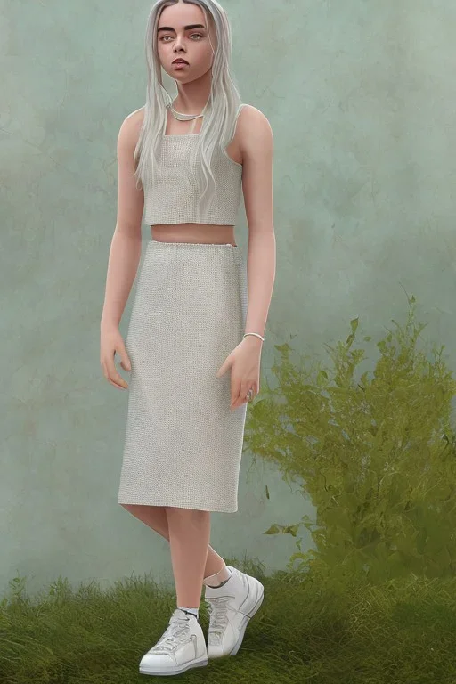 Billie Eilish, in a skirt, photorealistic, 8k