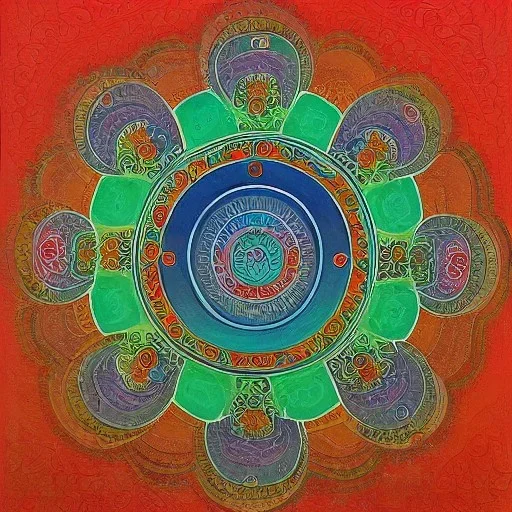 spiritual chakra consciousness of Indian architecture in Tibetian painting style