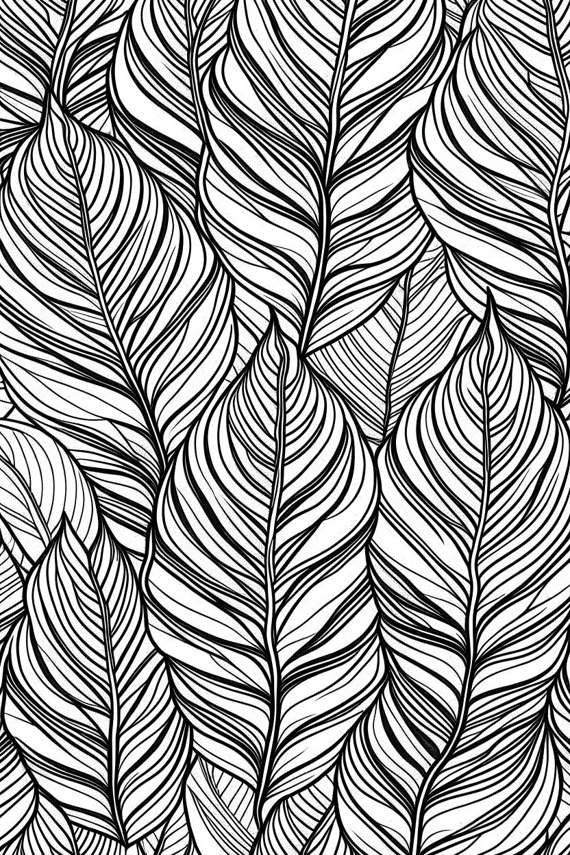 seamless banana leaf wallpaper pattern in vector lines, full page, black lines and transparent background