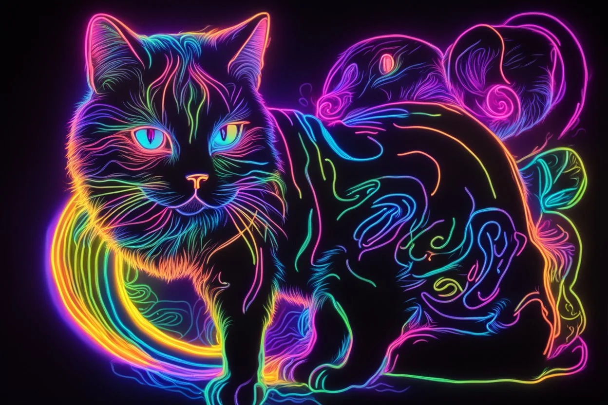 Black light art, neon cat