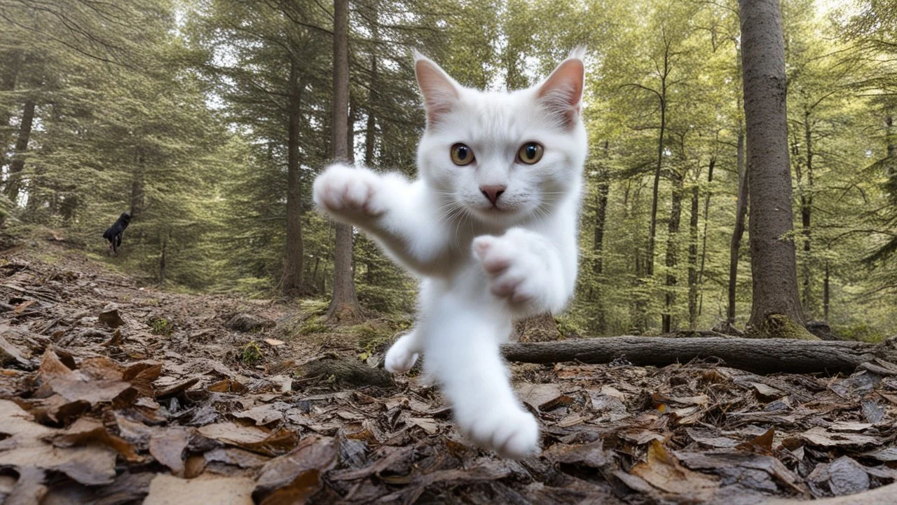 cat jumping in the forest