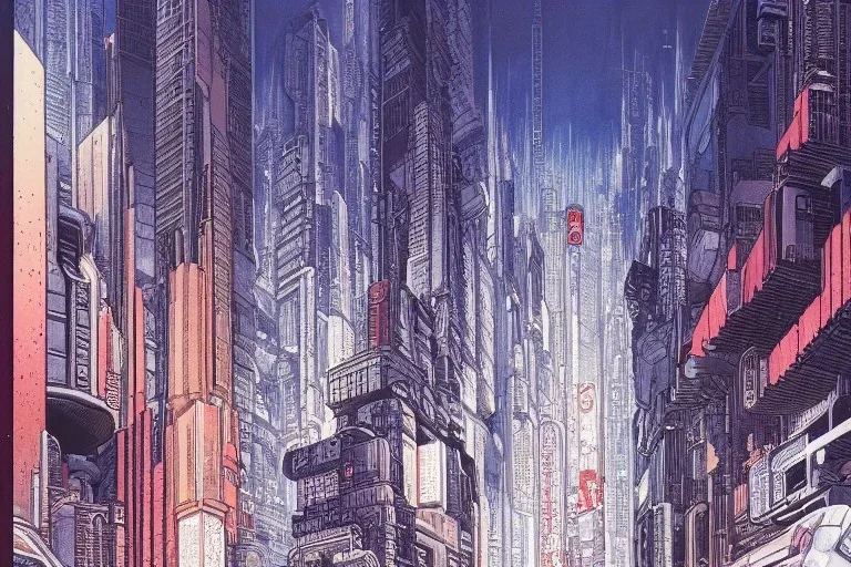 highly detailed futuristic city akira cityscape, katsuhiro otomo style painting