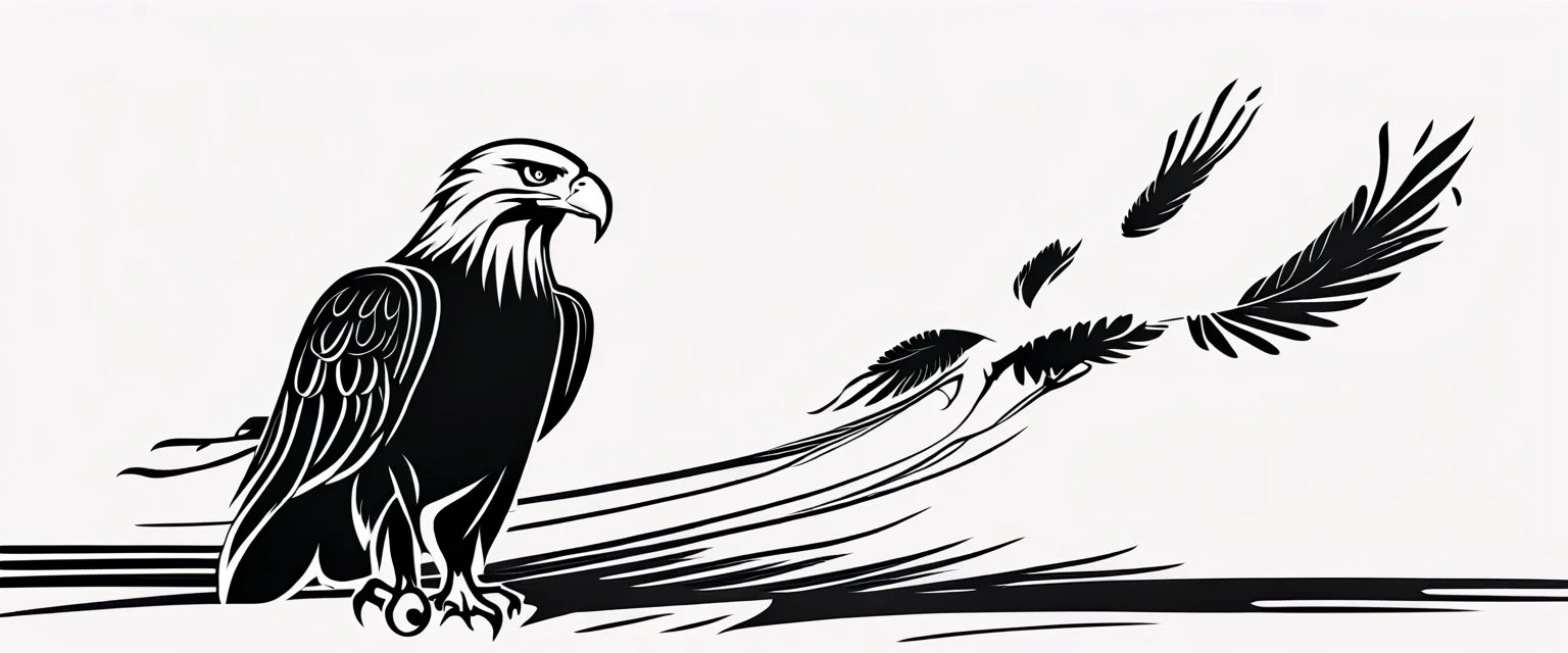 an eagle trailing graphic lines and lost feathers, vector