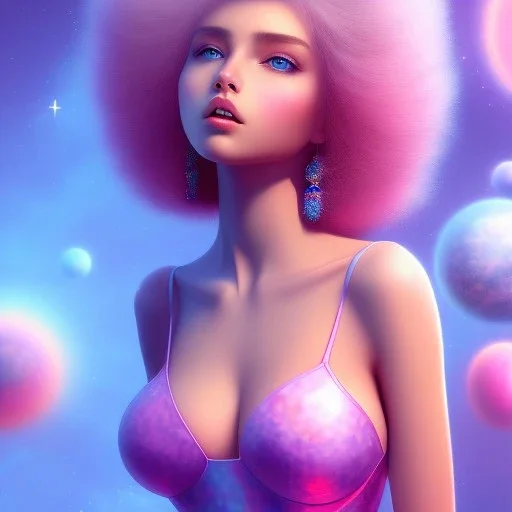 mutant pretty and sweet woman , perfect composition, hyperrealistic, blue and pink cosmic atmosphere, super detailed, 8k, high quality,