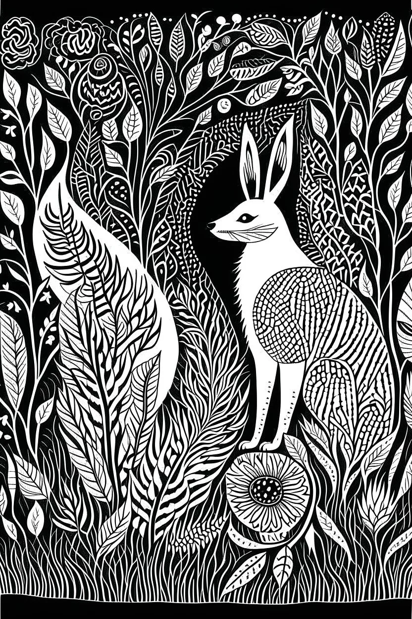 Black and white abstract fox and the hare
