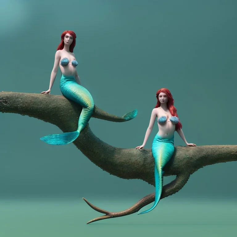 mermaid sits on the tree branch