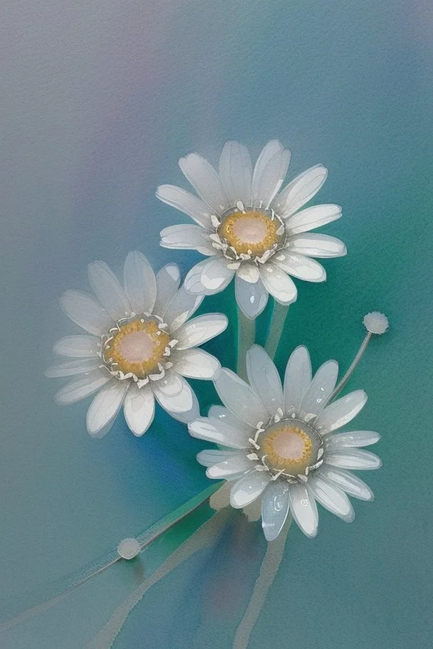 rising bubbles from tiny hole in the floor fills the view with light and pastel shades, intricate detail , light emits from the bottom, many plethora of white daisy's float in the water, watercolours style realistic