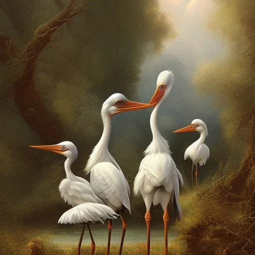 Family of storks, psychedelic