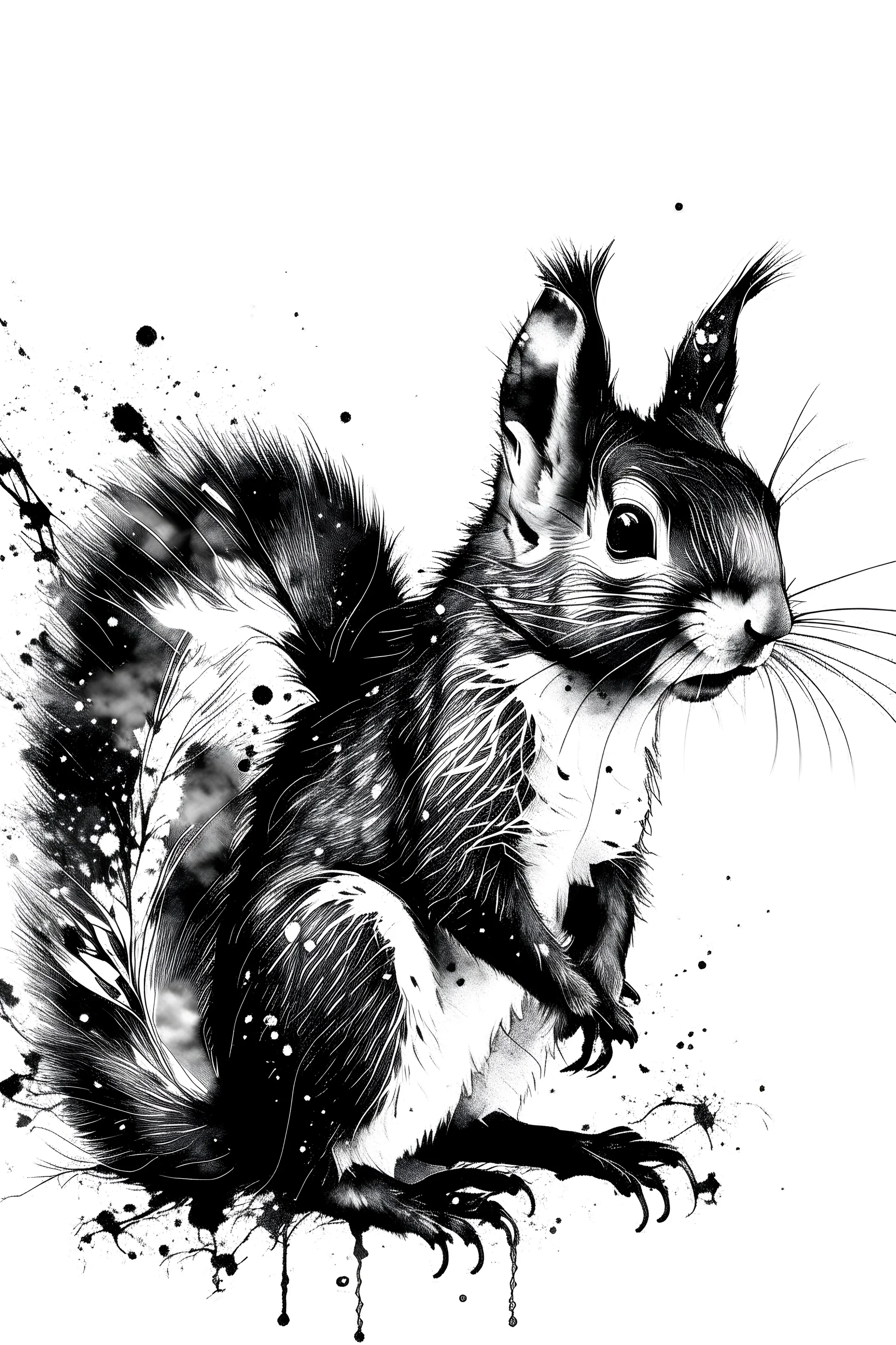 Watercolor black and white abstract squirrel