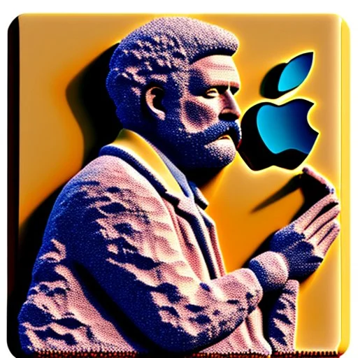 A strange man in an apple 8k 3d decal bas-relief pointillism 130mm photography