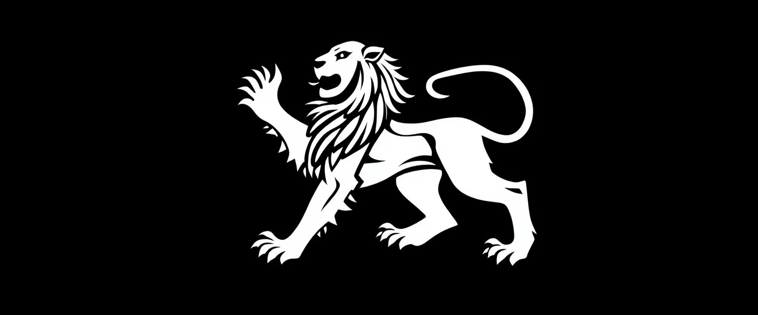 heraldry Lion, full body , black and white simplified vector logo